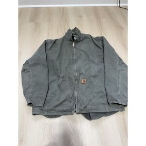 Carhartt Moss Green Full Zip Mid-Length Jacket Logo Zipper Men XL Lined Workwear